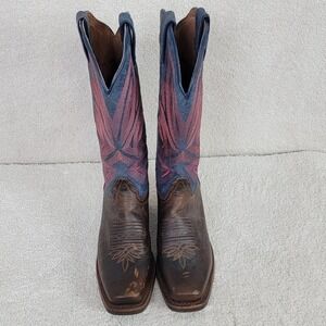 Tony Lama 3R Coachella Brown Blue Pink Square Toe Western Boots Women's 7.5B